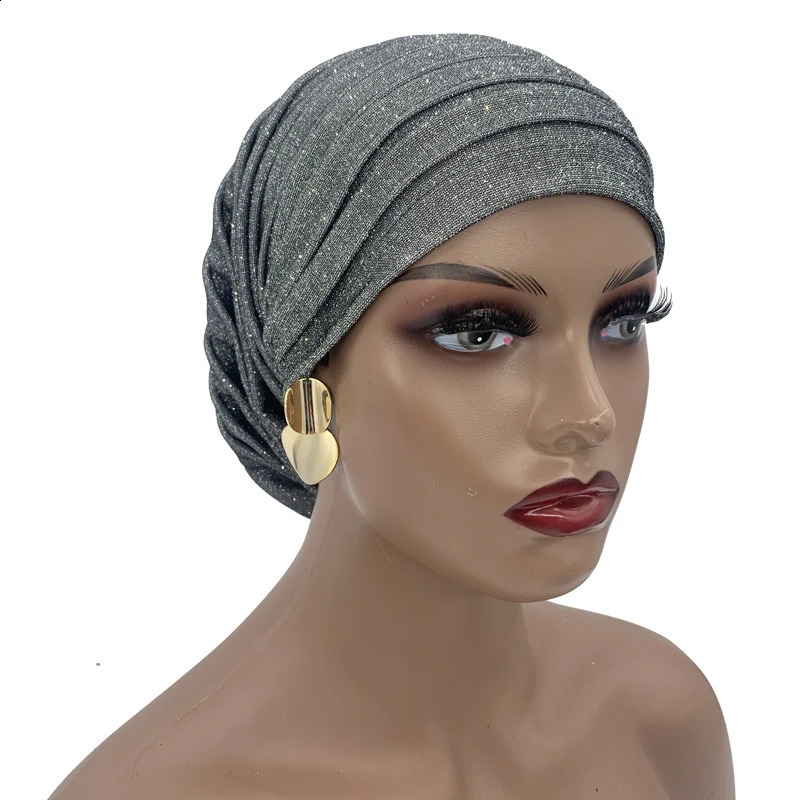 Muzułmańska czapka chustka turbante mujer afrykańska głowa brokatowy pełny ciśnienie czapka turbanowa dla kobiet dama głowa 240403