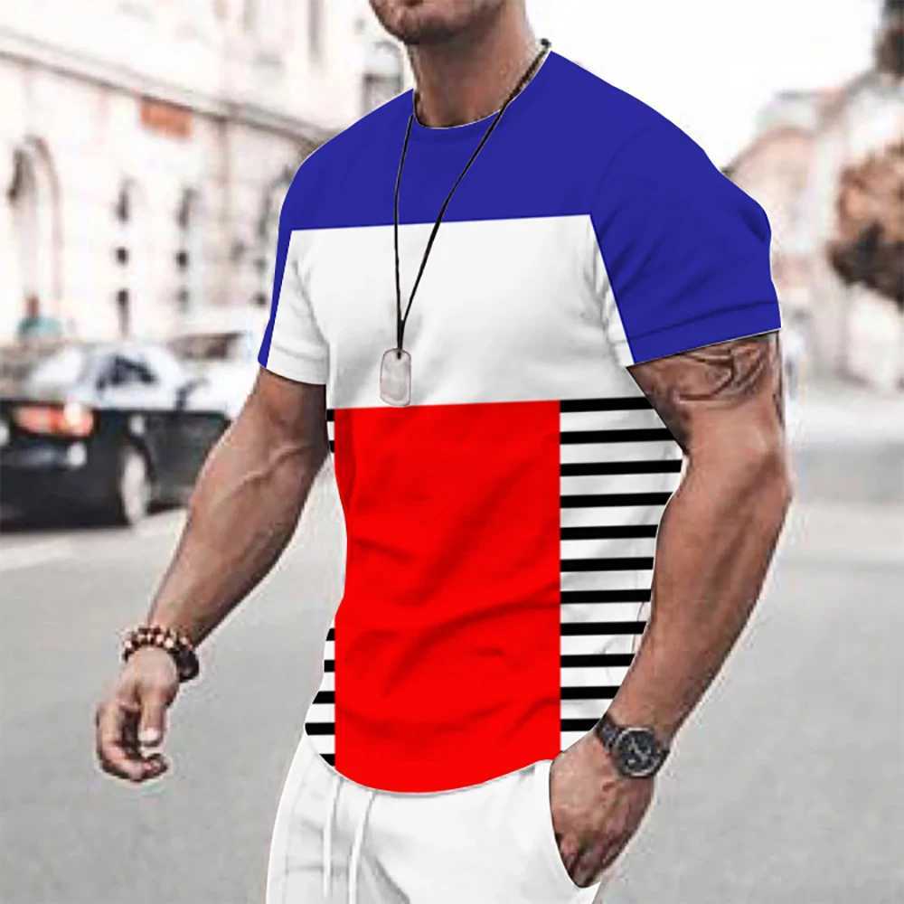 T-shirts masculins Été Stripes colorées imprimées t-shirts à rayures à manches courtes en vrac