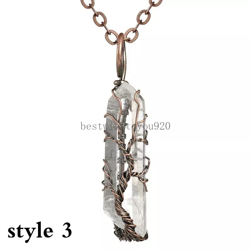 Column Pendants Necklaces Hexagonal Prism Tree of Life Natural Stone White Crystal Quartz Yoga Meditation Healing Point Pendulum Charm Jewelry Gift for Women Men