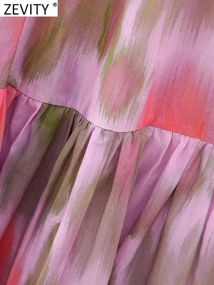 Zevity Women Fashion V Neck Color Match Tie Dyed Print Sling Midi Dress Female Chic Summer Backless Elastic Slim Vestidos DS16 240328