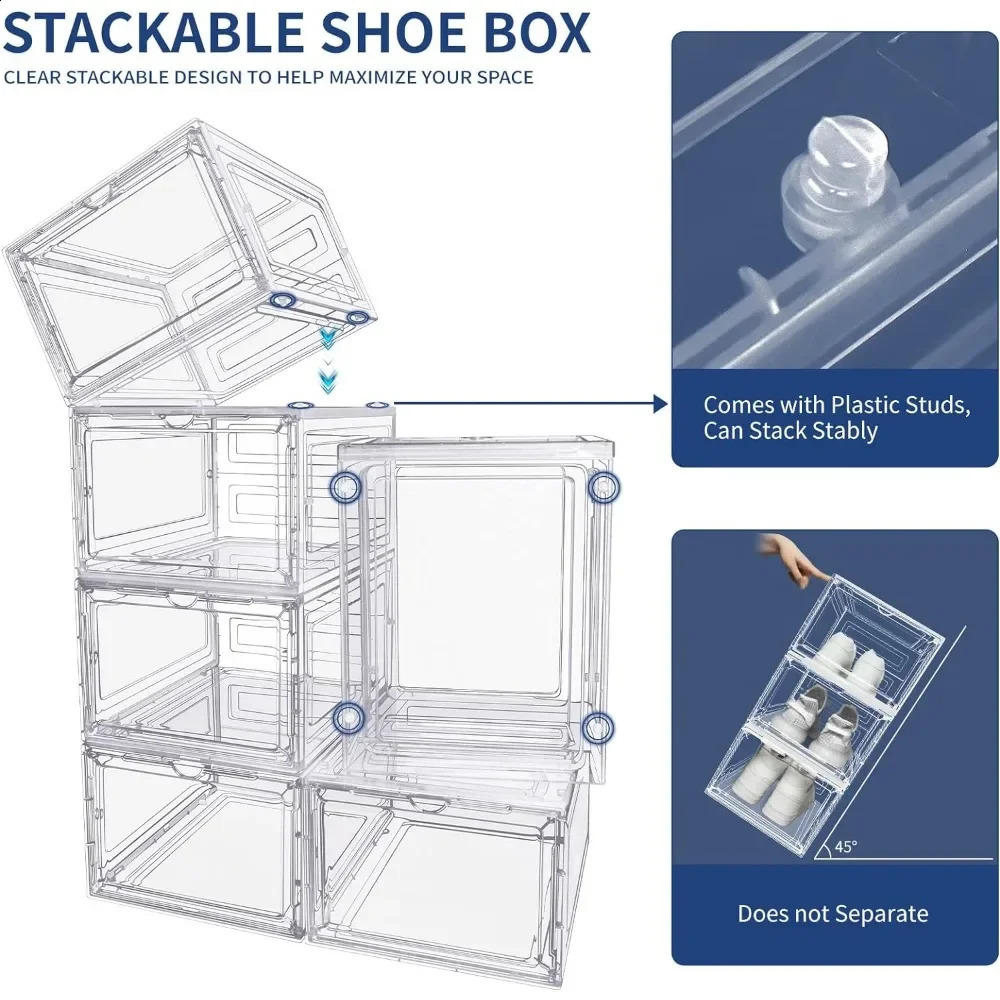 Shoe Box Stackable Upgraded Large Plastic Sneaker Storage with Lid 240329