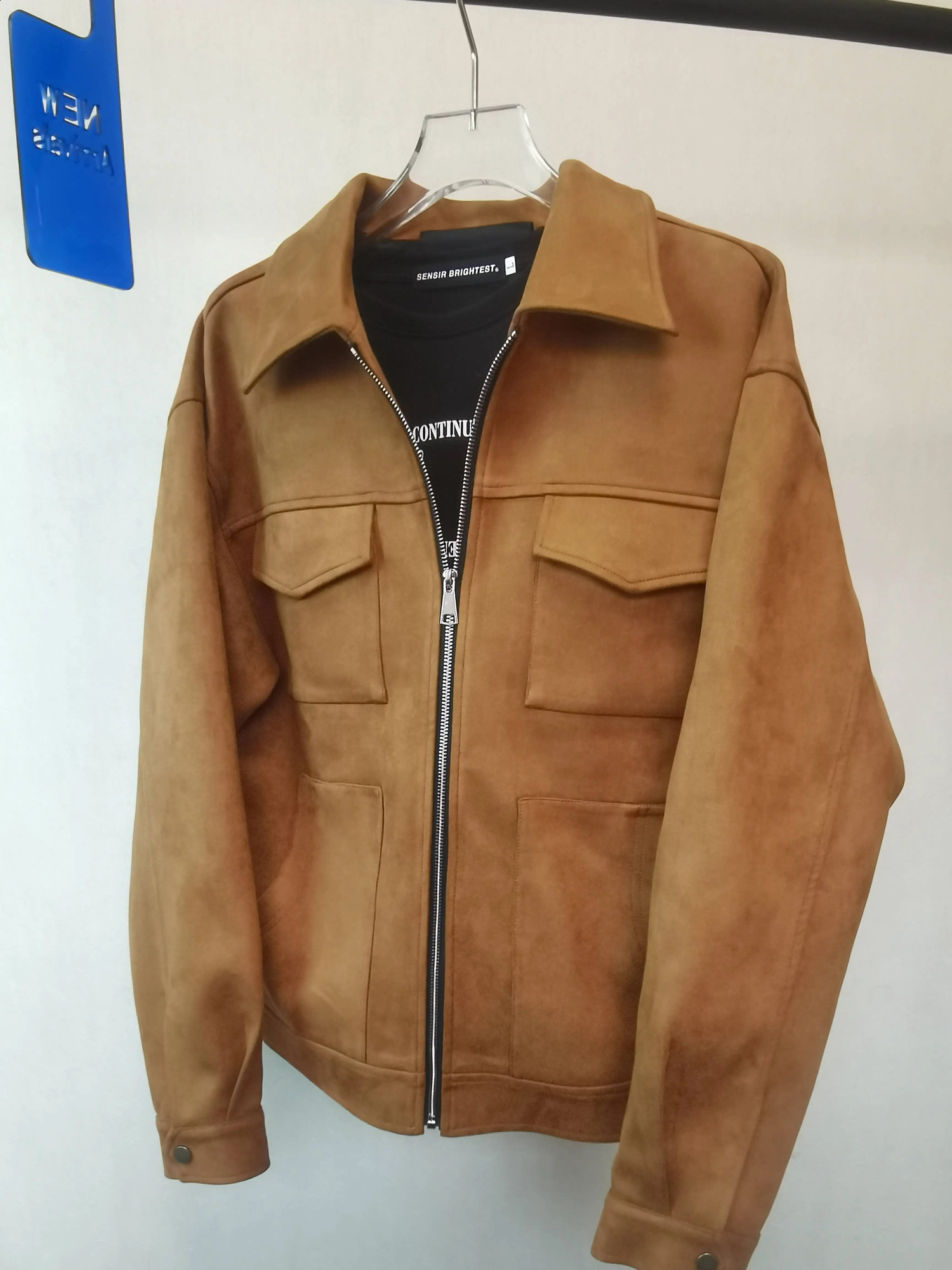 Vintage High Street Suede Material Crock Jacket With Zipper Lapel Casual Short Jacket For Men 240323