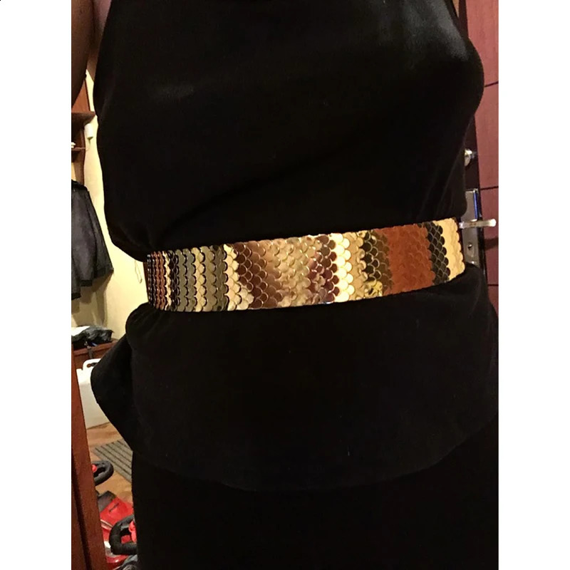 45 cm bred elastisk svart bälte Guldmetall Fish Skin Keeper Brand Waistband för kvinnor Cinto Feminino SML BG013 240326