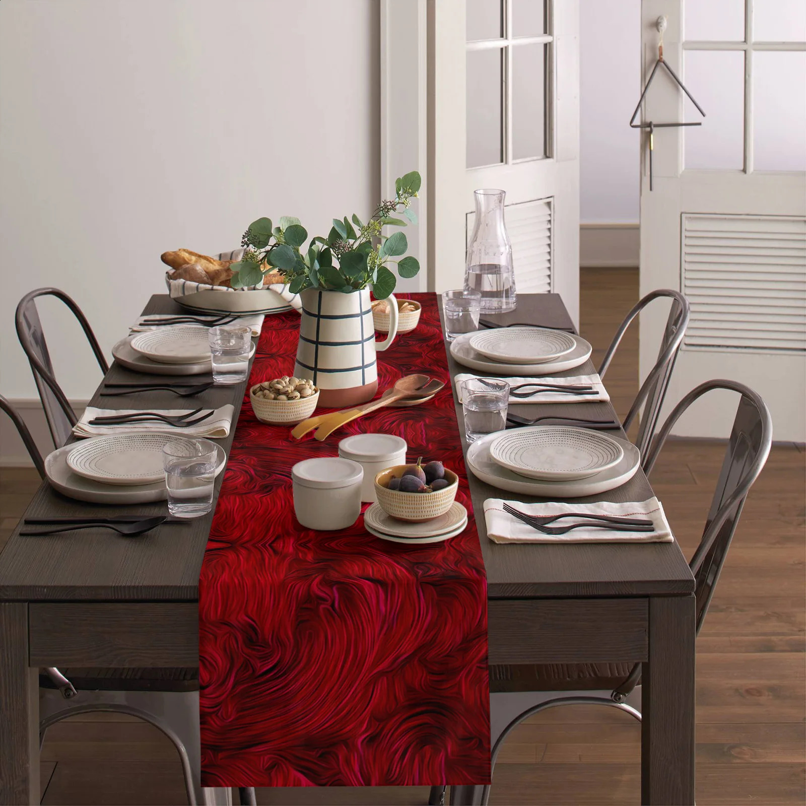 Résumé Texture Lignes rouges Linen Table Coureurs Décor de mariage Home Kitchen Party Country Dining Dining Antifouling Table Coureurs 240325