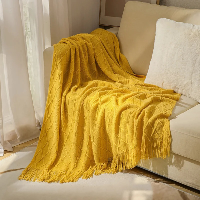 Simple Soild Knitted Blanket Decor Sofa Cover Blanket Fringe Thin Blanket Office Air Conditioning Blankets Summer Nap Blankets 240328