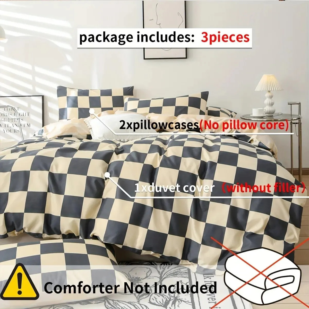 karierte Duvet Cover Set Bettwäsche -Set für Schlafzimmer Gästezimmer 1*Bettdecke 2*Kissenbezüge ohne Kern 240401