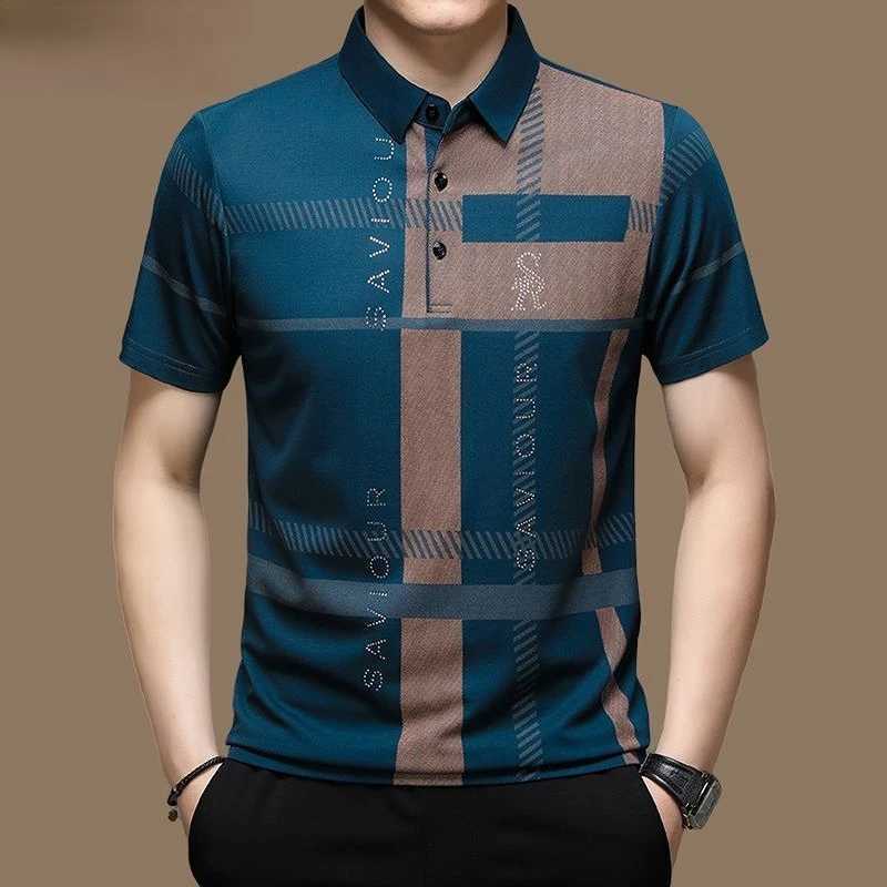 T-shirts masculins Mens Polo Business Business Casual Summer Summer Côtes courtes Tops Patché Bouton Imprimé T-shirt Loose Clothes Fashion Polo T-shirt 2445