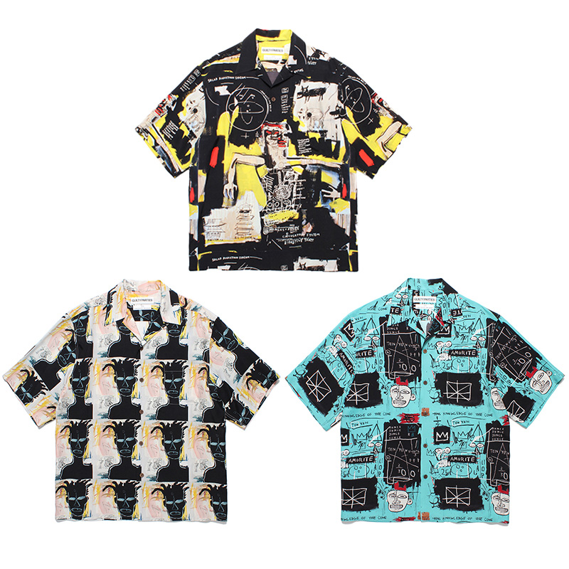 Graffiti Hawaiian Short Sleeve Shirts Men Woman Black Blue Red Top Shirt Streetwear Summer