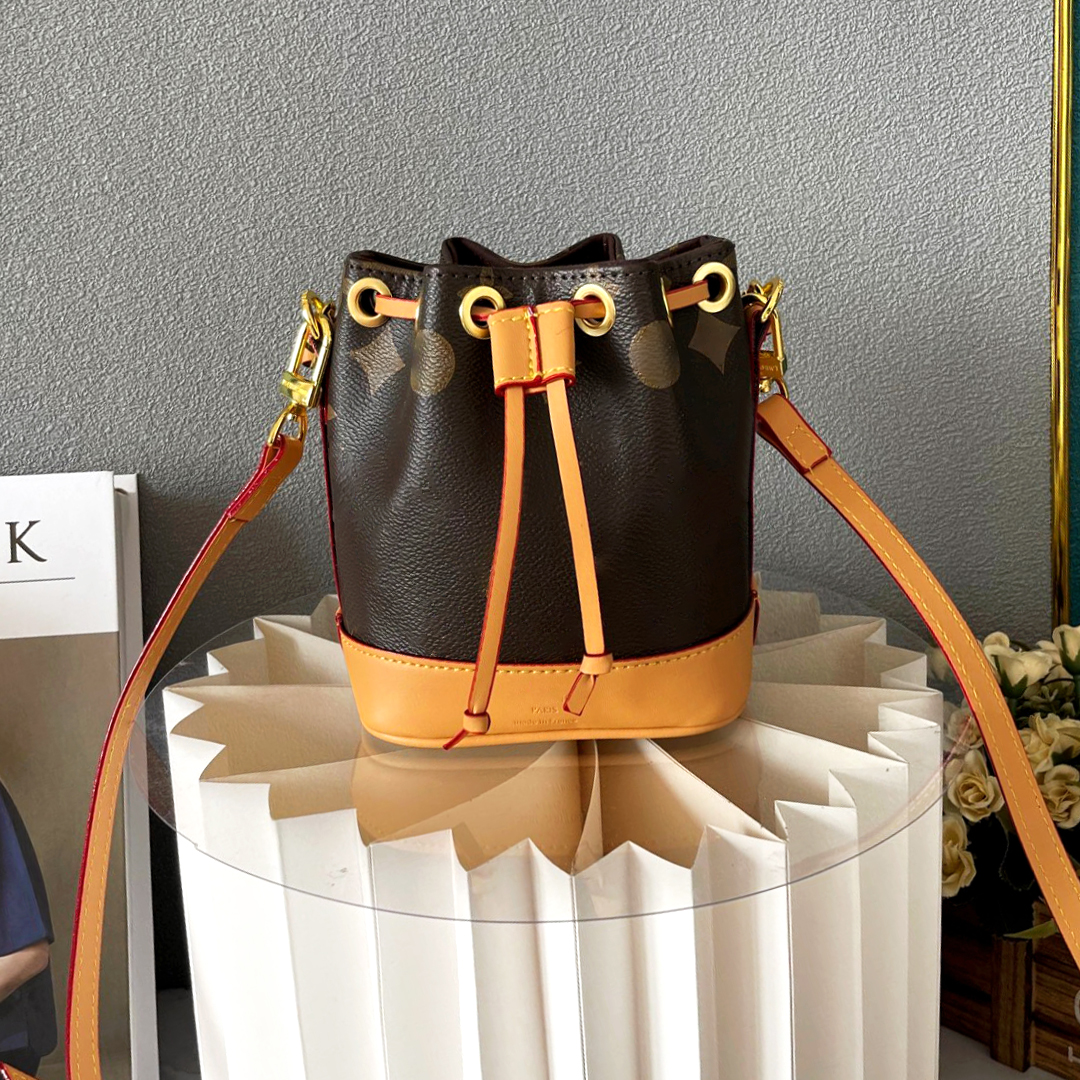 Luxury Mini bucket Bags Nano Noe Genuine Leather Drawstring Closure Shoulder Bag Women's Small Bucket Bag Removable Shoulder Strap Bag Crossbody phone bag purses