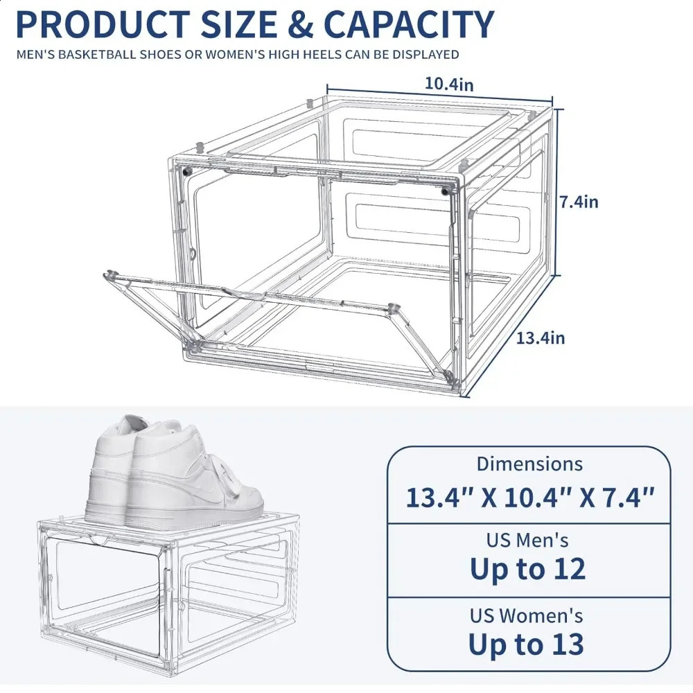 Shoe Box Stackable Upgraded Large Plastic Sneaker Storage with Lid 240329