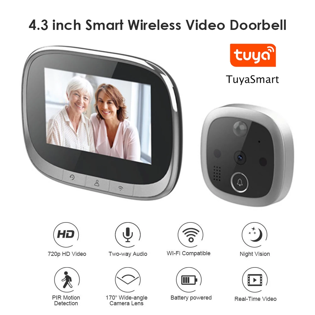 DOORBELL W2 TUYA APP LCDビデオドアベルカメラスマートワイヤレスセキュリティインターコム720p HD赤外線視力電子覗き