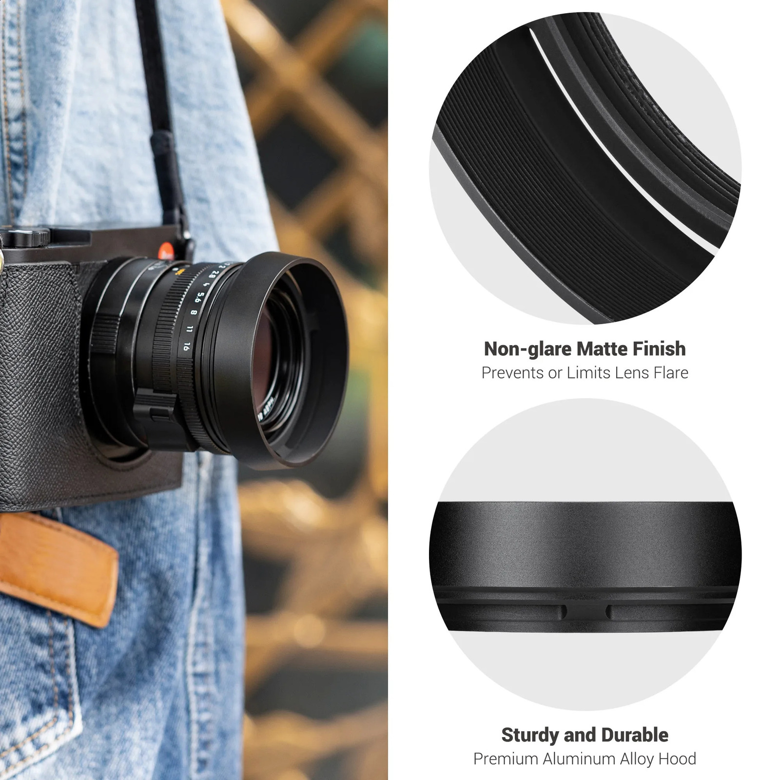 J Metal Lens Hood with Cap for Leica Q3 Q2 Q Digital Camera Black Gold Replaces Round Cover 240327