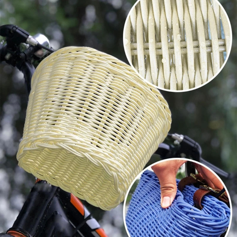 Panier de vélo tissé à la main Kids Front Handbar Woven pour garçons et filles Bicycles Wicker 240329