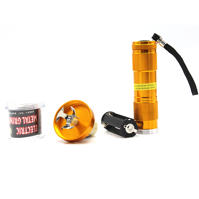 Electric Grinder Smoking Accessories Aluminium alloy Flashlight Herb Grinders Dry battery power supply Many Times Use Metal plastic Tobacco Crushers 
