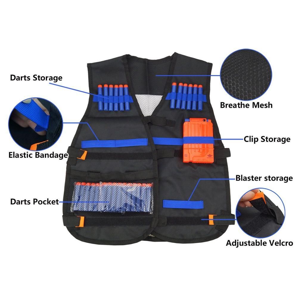 Kids Tactical Vest Kit Nerf Guns Series Refill Darts Reload Clips Tactical Mask Wrist Band and Protective Glasses Nerf Vest Toys