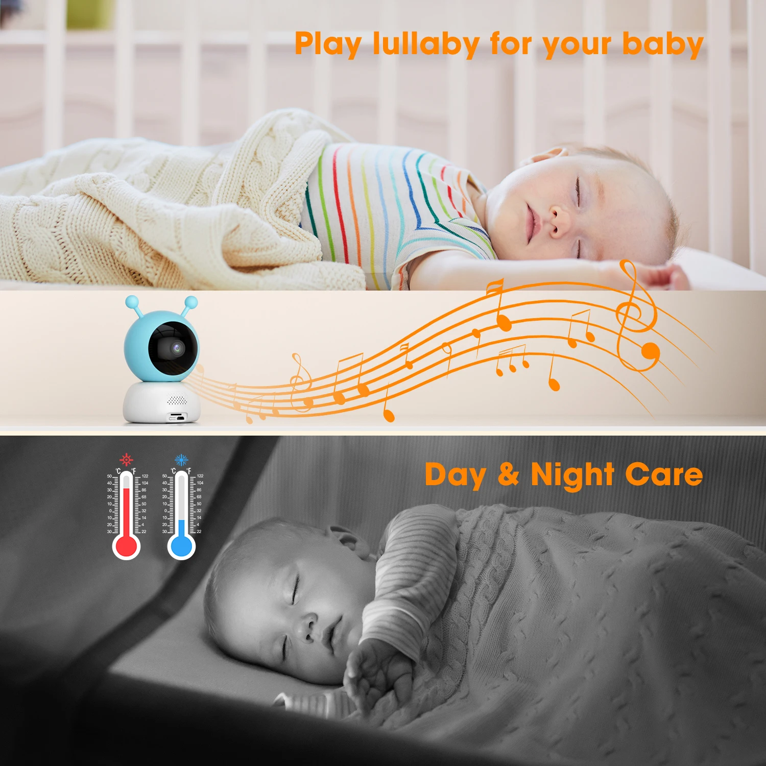 Monitors Wouwon Baby Monitor Babyphone Video Babycamera Bebe Nanny HD 5 inch LCD Two Way Talk Ptz Lullabies voor nieuw geboren