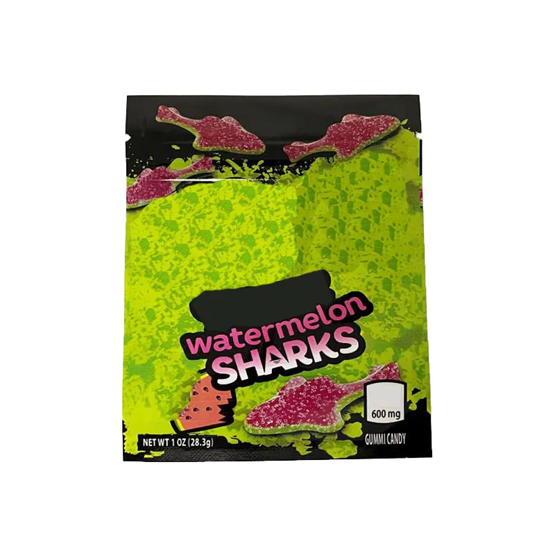 卸売食用500mg Gummi Sharks Packaging Bag 600mg Sour Terp Crawlersの臭いのある弾頭の食用空のキャンディーマイラーバッグsgsg