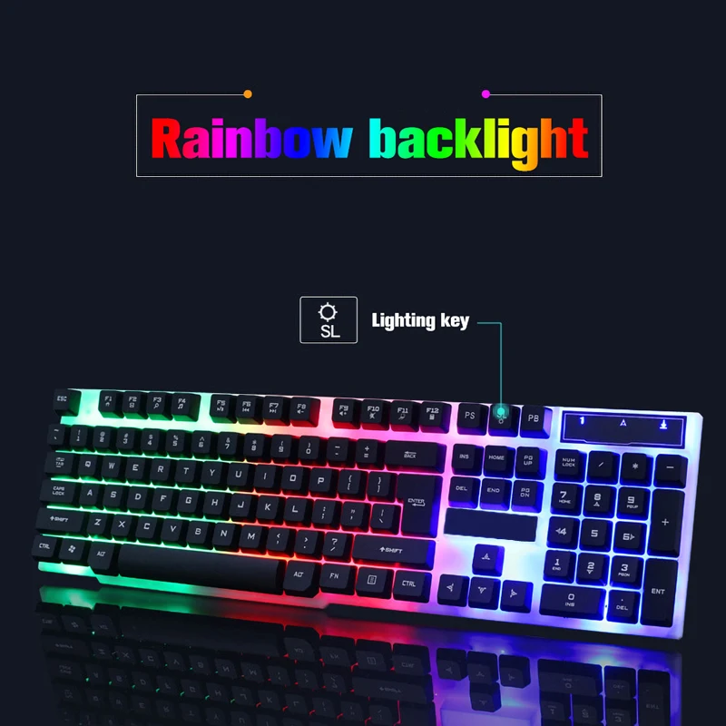 Backlight para o teclado de jogo com fio de luz e mouse kit de jogador de teclado mecânico de corte mecânico 1200dpi Mouse para jogos para laptop para computadores PC