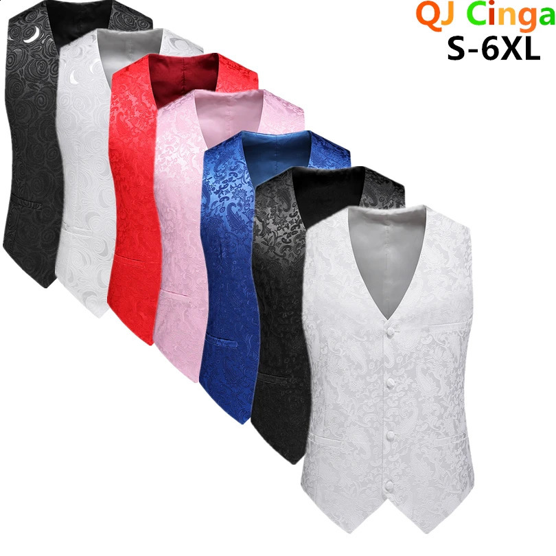 White Rose senza maniche da giro da giro da uomo a pezzi a V-Neck Business Wedding Fedding Feeding Feeding Feste Blue Red Black S-5XL 6XL 240320