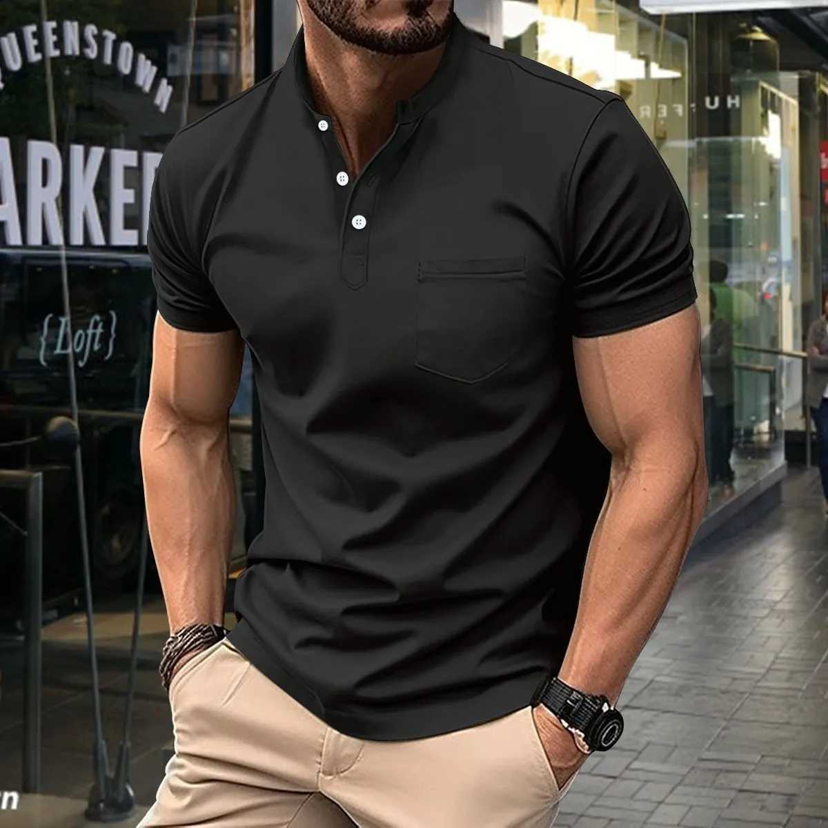 Men's T-Shirts Summer New MenS Polo Short Sleeve Lapel Button Solid Color Oversized Polo Shirt Fashion Casual Top 2445