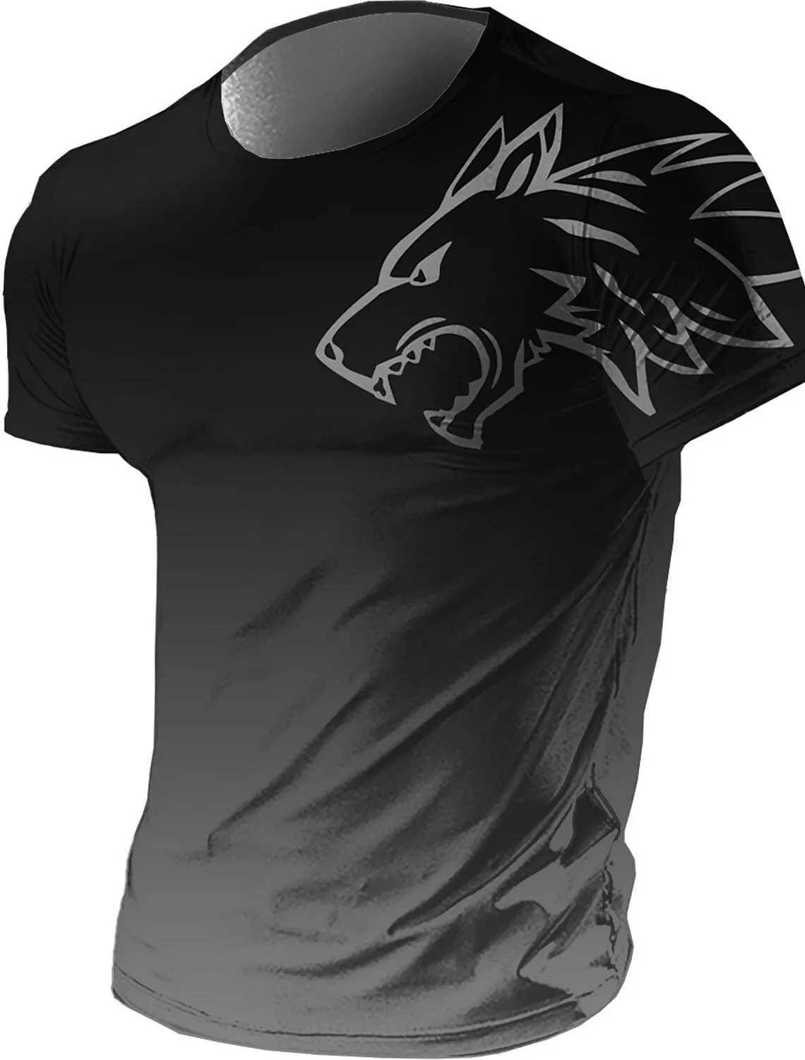 Мужские футболки Мужская футболка график животных волчьей градиент экипаж Шея одежда с печено