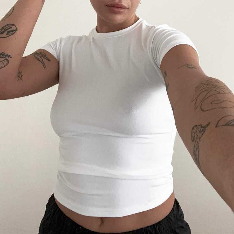 2024 Frühlings-/Sommer-Neue Damen, die Slim Slim Fit kurzärmelig T-Shirt-Stil grundlegender obere Oberseite für Frauen