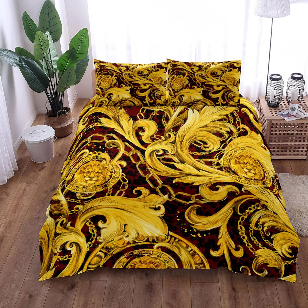 European Style Baroque Pattern Lion Duvet Cover Set King Queen Double Full Twin Single Size Bed Linen Set 240401