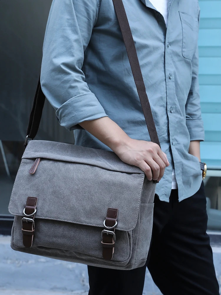 Canvas Laptop Shoulder Bag Messenger Bag Men Casual Crossbody Bags School Bookbag 240402