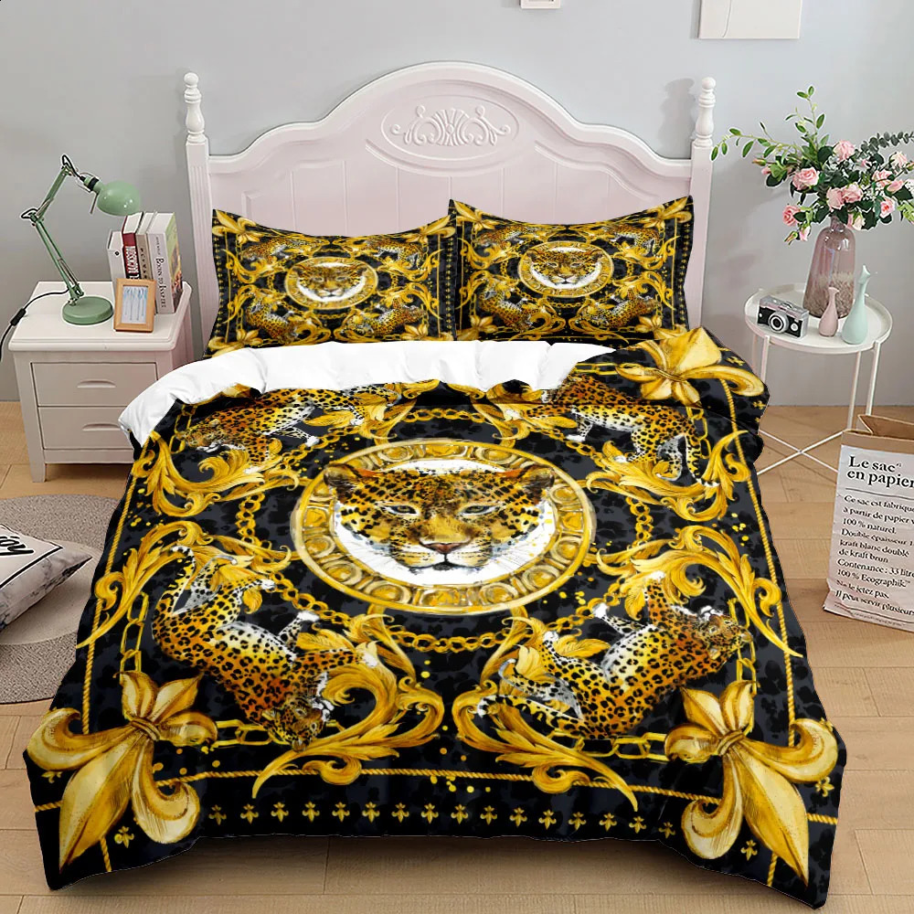 European Style Baroque Pattern Lion Duvet Cover Set King Queen Double Full Twin Single Size Bed Linen Set 240401