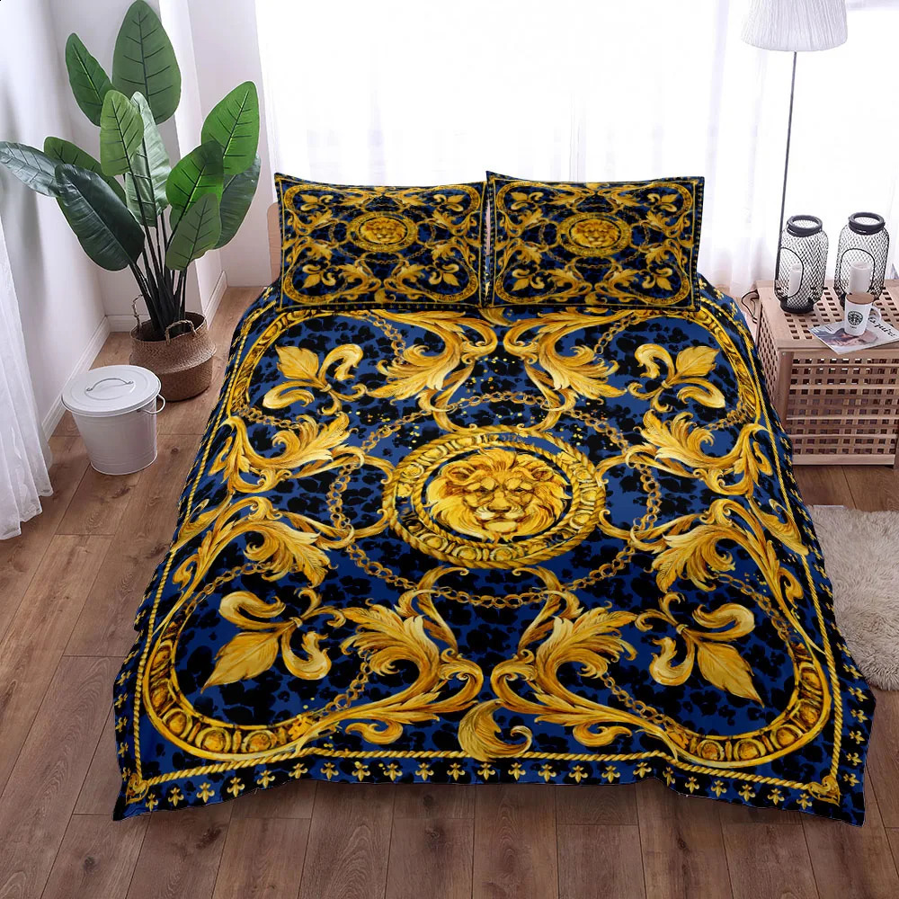 European Style Baroque Pattern Lion Duvet Cover Set King Queen Double Full Twin Single Size Bed Linen Set 240401