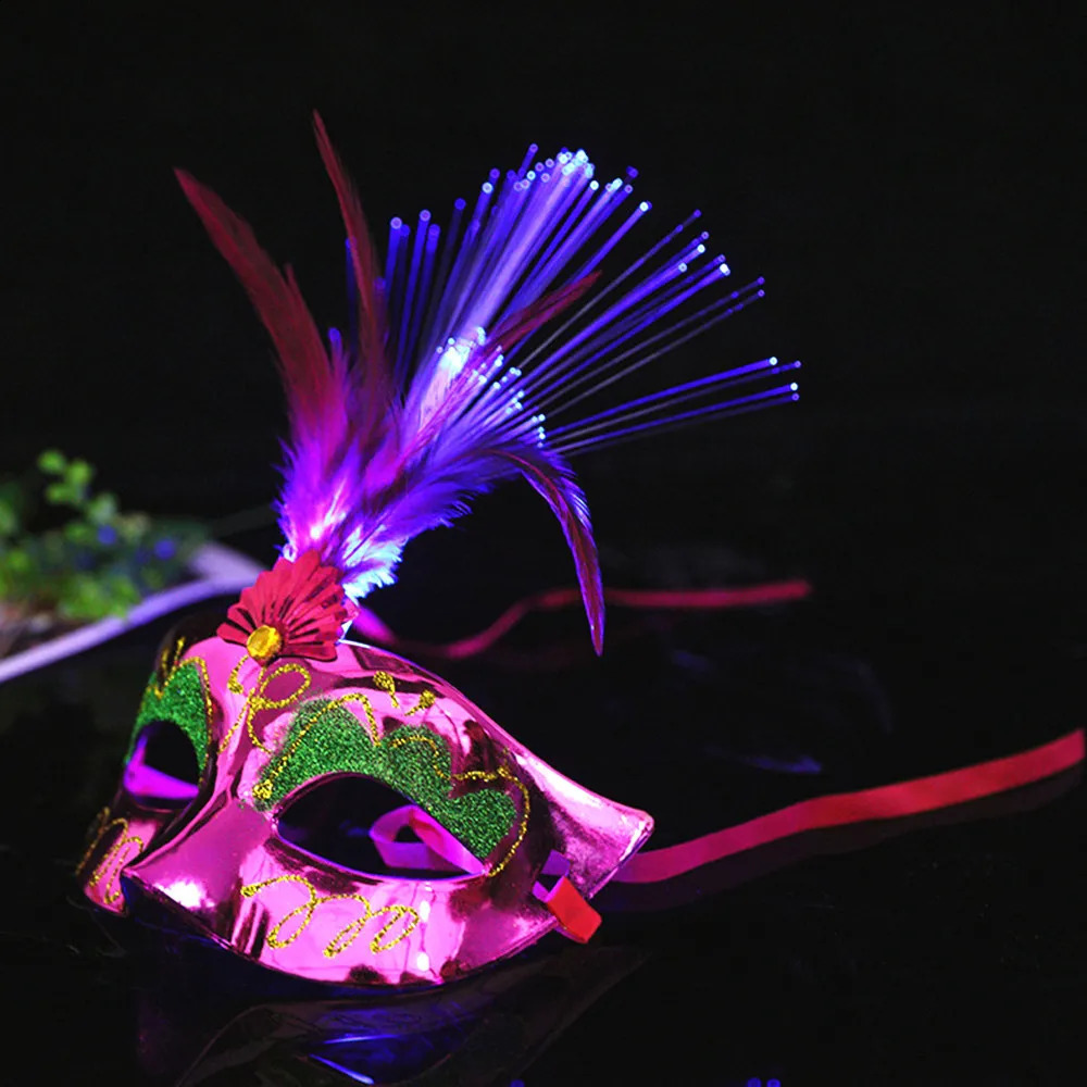 10st LED Glow Flash Light Up Feather Masquerade Venetian Masks Costumes Birthday Wedding Party Costume Halloween jul 240326