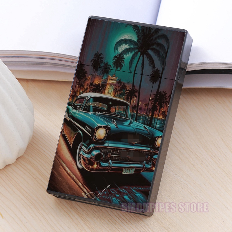 Pretty Plastic Colorful Pattern Tobacco Cigarette Case Portable Storage Cover Box Automatic Spring Protective Shell Smoking Holder Stash House Container DHL