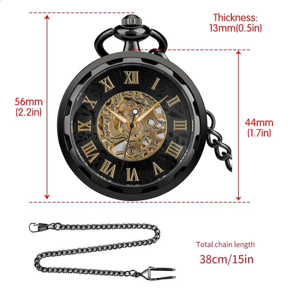 Open Face Romeinse cijfers Toon mechanische handwikkeling Pocket Watch Elegant mode Antiek handmatig klokcadeau voor mannelijk 240327