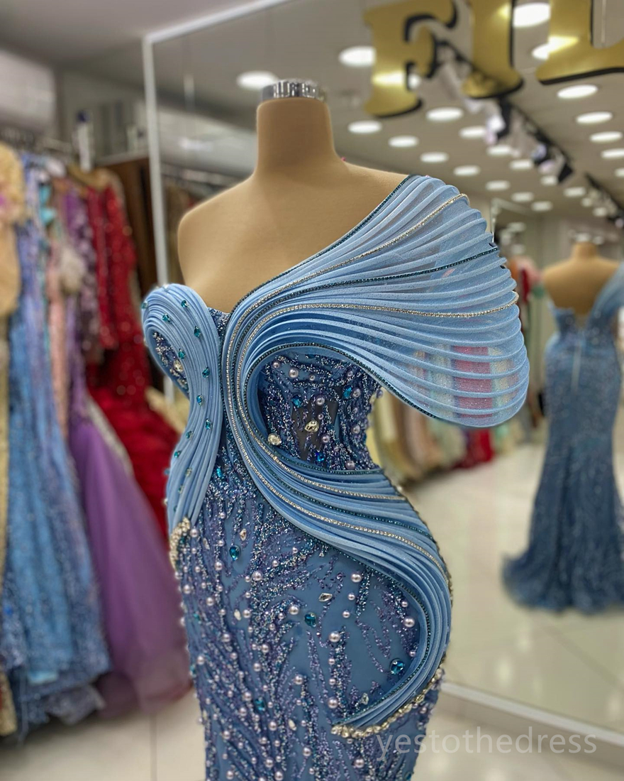 2024 Robes de bal plus taille pour les occasions spéciales robes formelles sirène une épaule en dentelle perle perles cristaux robes de fête d'anniversaire Robe de réception am680