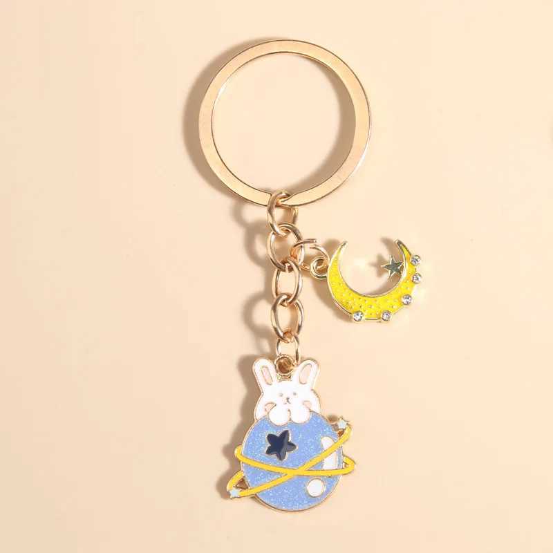 Keychains lanyards schattige email Keychain Rabbit Planet Star Key Rings Animal Friendship Gift for Women Girls Diy Handmade Jewelry Q240403
