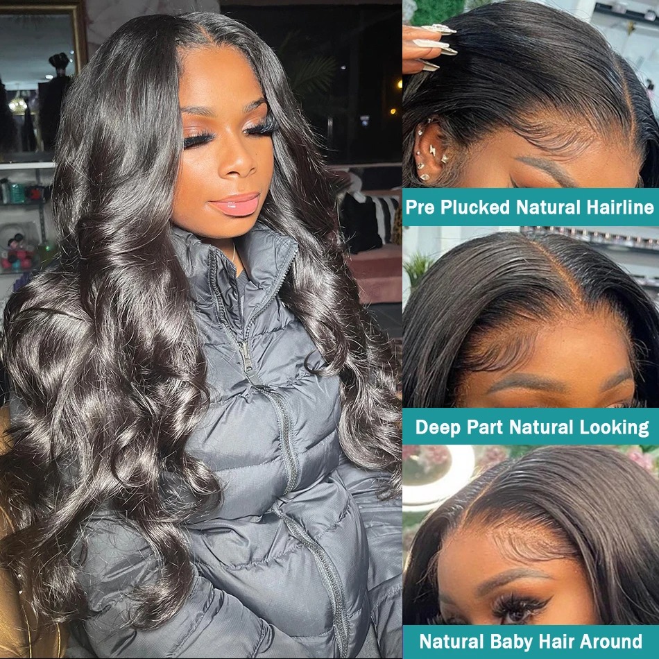 13x6 Body Wave Gluesless Lace Frontal Human Hair Wigs Brazilian Remy 30 40 Inch Transparent 5x5 Lace Closure Front Wig for Women