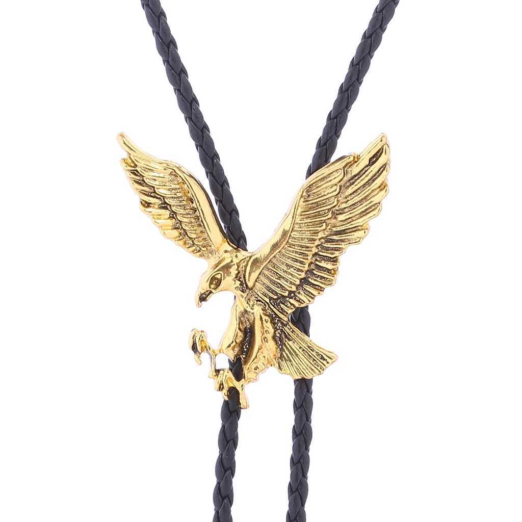 Bolo Tiese New Bolo Tie Retro Shirt Chain Eagle Bollow Collar Leather Necklace Long Tie Pendant 240407