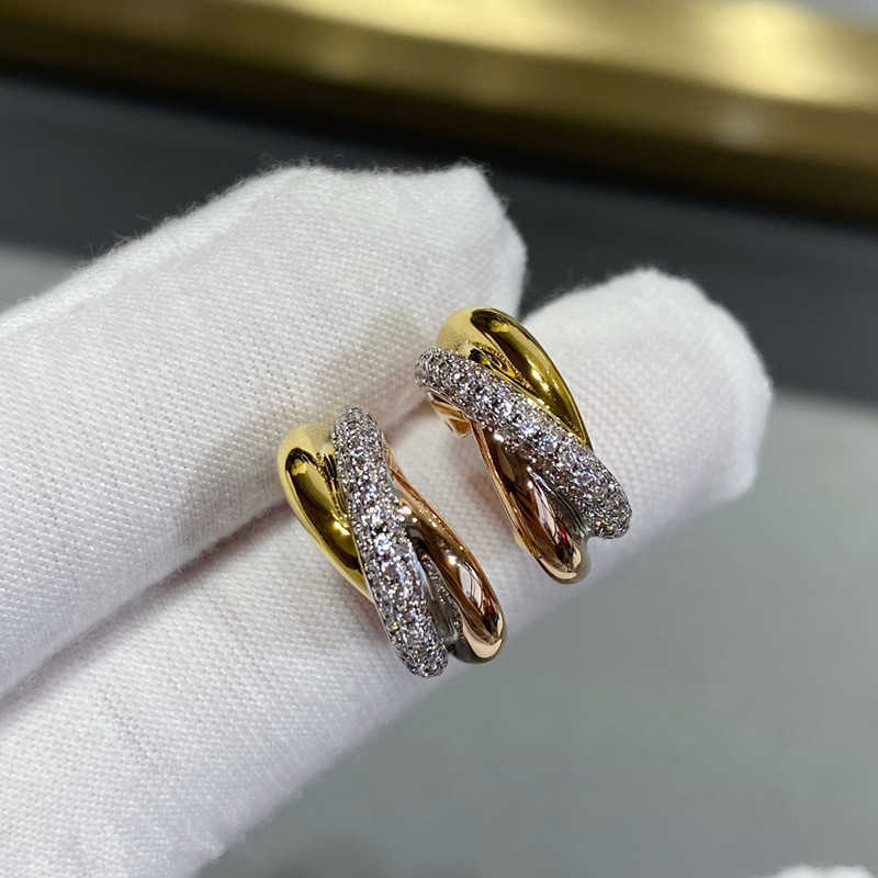 Light Luxury Designer Sterling Silver Card Home Rings Diamond Plated with 18K Gold Separation Electroplated Three Color and Earrings Precision With Logo