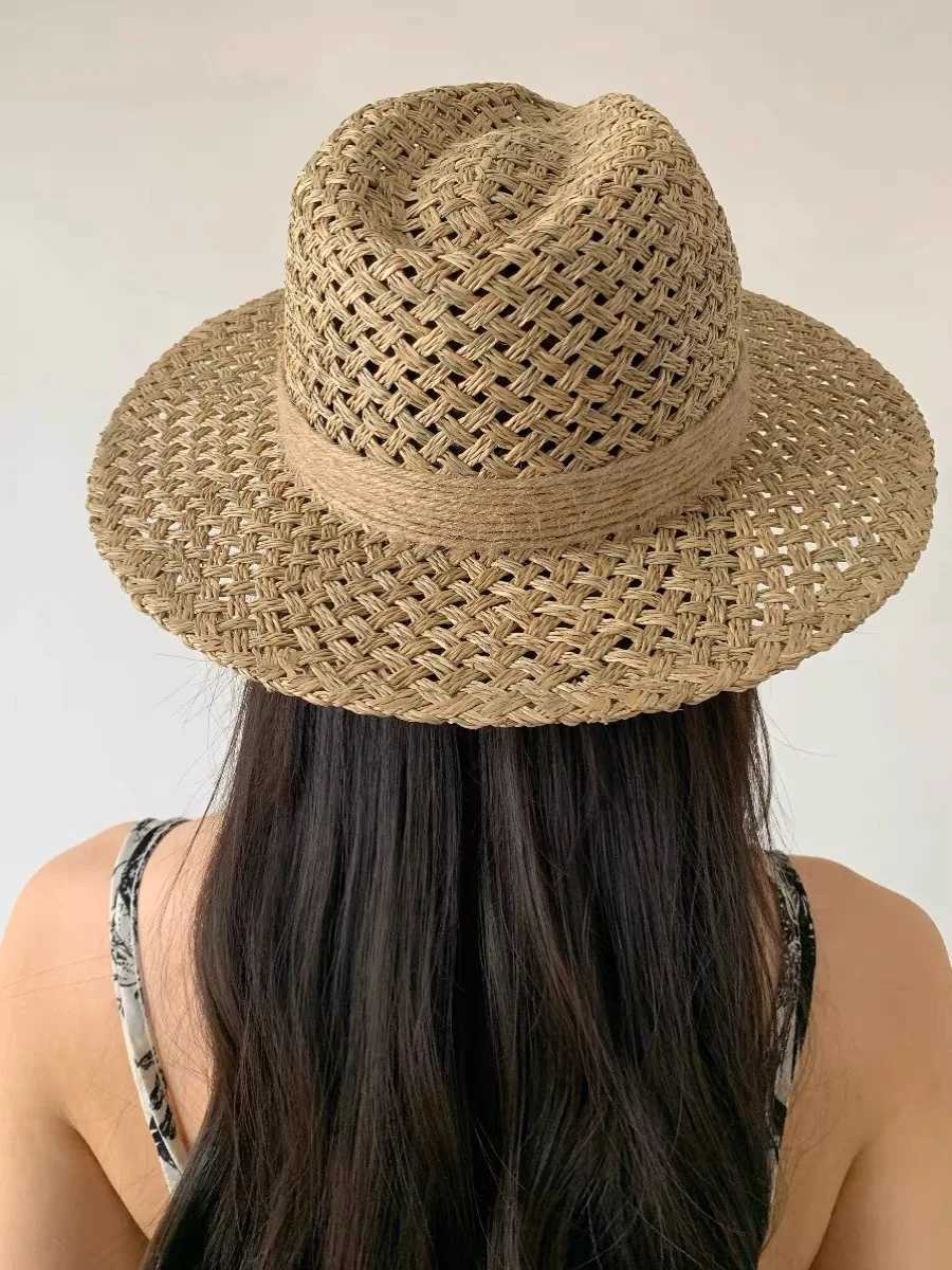 Breda Brim Hats Bucket Fashionable Summer Panama Jazz Fedora Hat Designer utomhus Casual Beach Högkvalitativ sombrero Mujer Playa Q240403