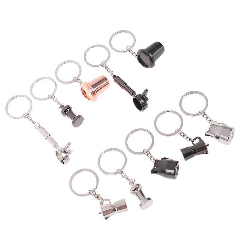 Keychains Lanyards Creative Barista Coffee Tampering Keychain Machine Handle Moka Pitcher Portable Espresso Accessory Gift Q240403