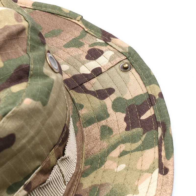 Wide Brim Hats Bucket Summer camouflage bucket hat for mens breathable folding outdoor jungle hiking fishing Panama light leisure travel beach sun Q240403