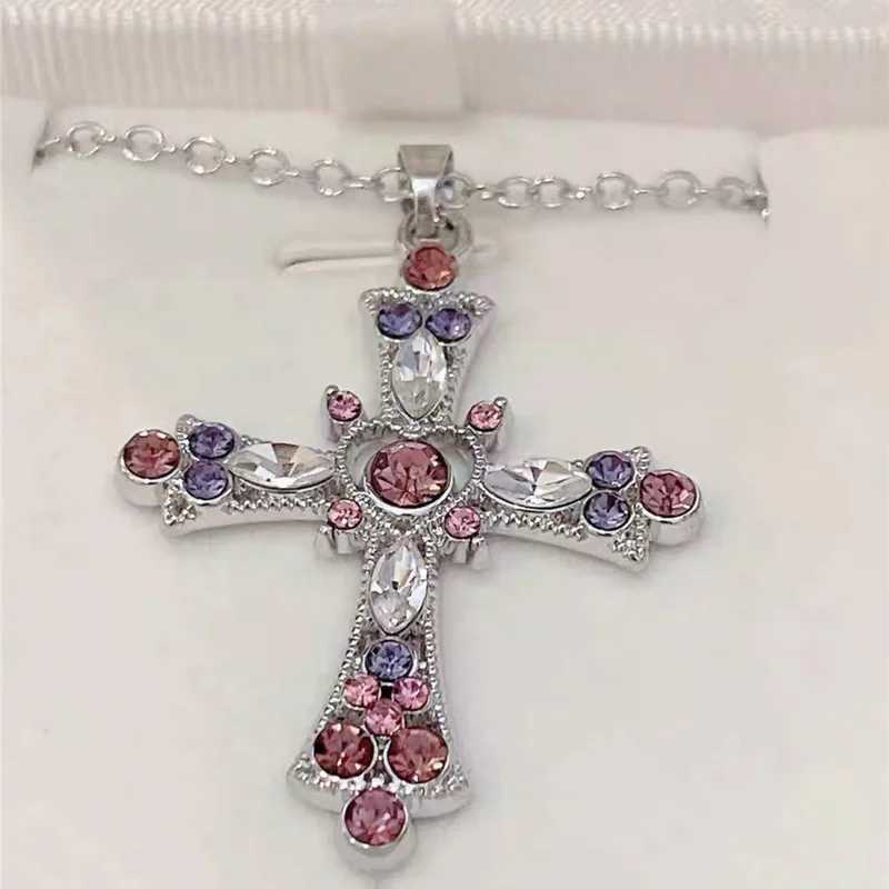 Hänghalsband y2k zirkon tvärhalsband rosa lila kärlek hjärta kors hänge halsband för kvinnor gotiska smycken fest flickor tillbehör 2023