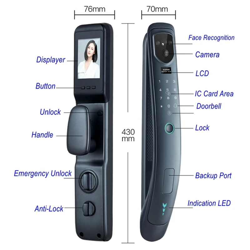 ロックオートメーションフェイス認識スマートWiFiビデオインターコムホームセキュリティ指紋パスワードデジタル電子アプリドアロック
