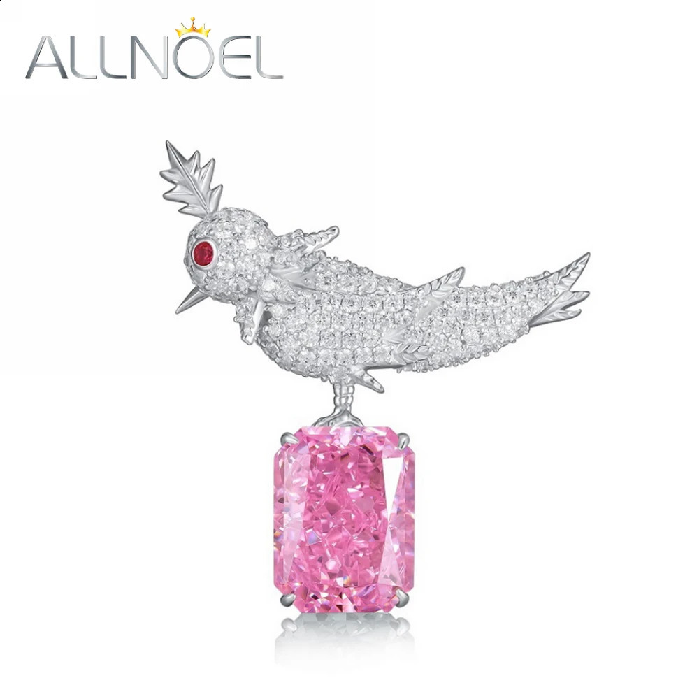 Allnoel 925 Sterling Silber Broschen für Frauen Hochkohlendiamant Vogel Specht Tiere Hochzeitsfeier Zartes Schmuck Geschenk 240401