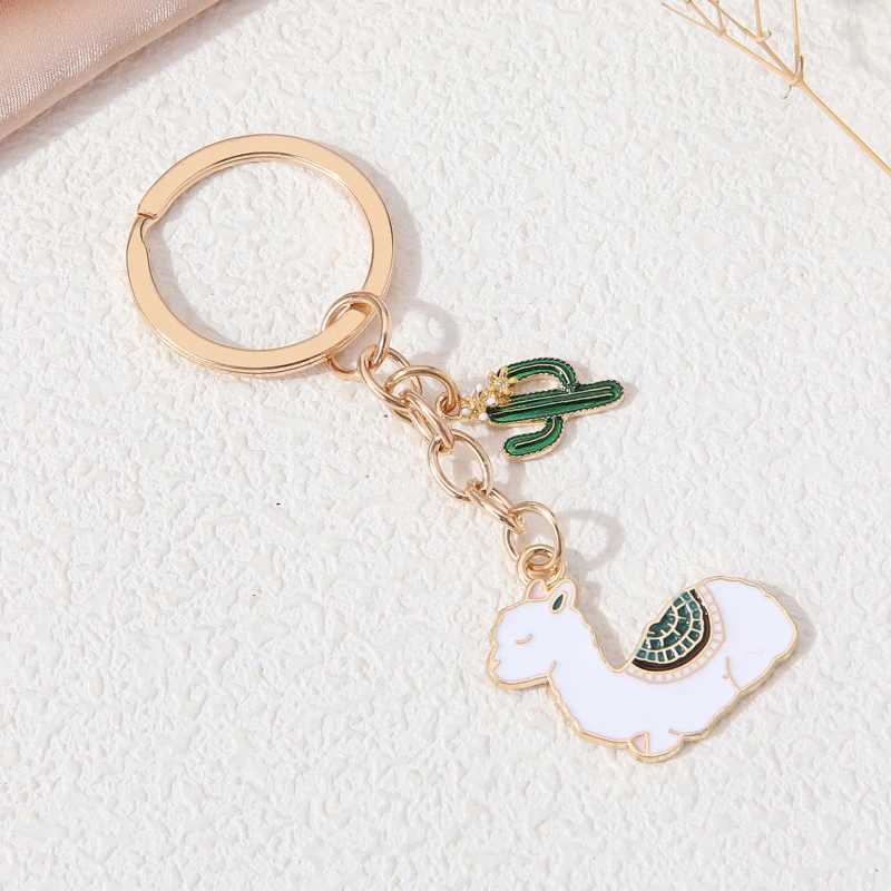 Keychains Lanyards Lovely Cartoon Alpaca Cactus Desert Plant Animals Life Key Rings For Women Men Friendship Gift Handmade DIY Jewlery Q240403