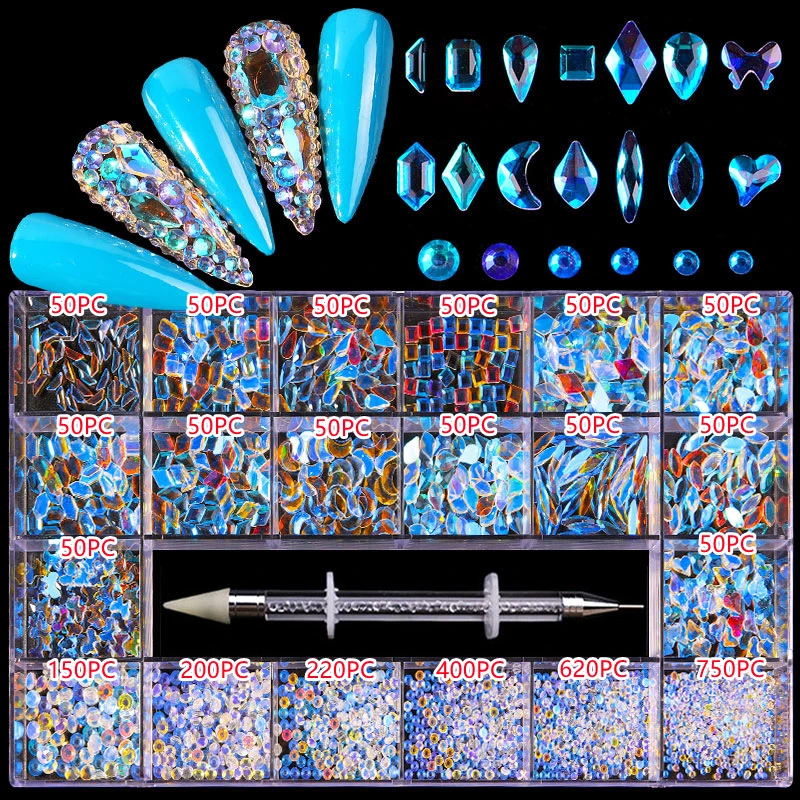 Décorations Nouveaux strass nail art multisize strass diamants brillants ensembles de verre à plat