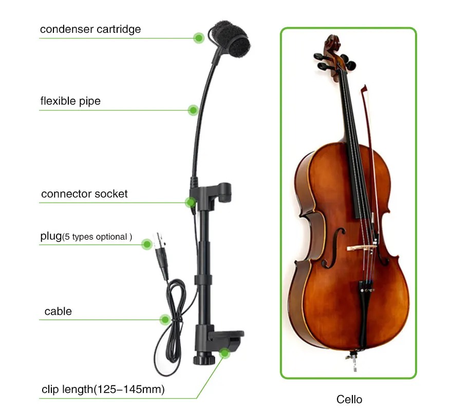 Microfoni Acemic CT10 Microfono a violoncello Cavo Musical Strument 3M Cavo 3M Microfono musicale ad alta fedeltà