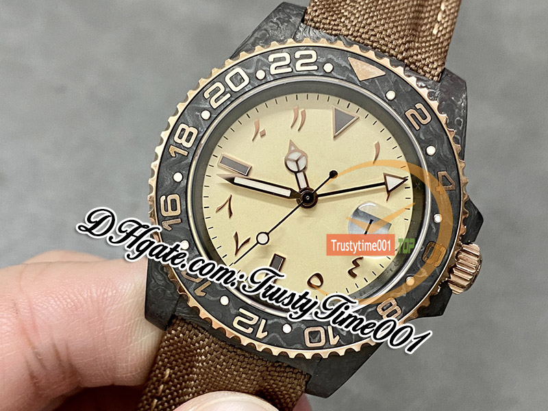 DIWF V3 Carbon Desert Eagle Everose Arabic SA3285 Automatic Mens Watch DIW Full Forged Carbon Case Nylon Strap Super Edition Trustytime001 Watches Montre Hommes