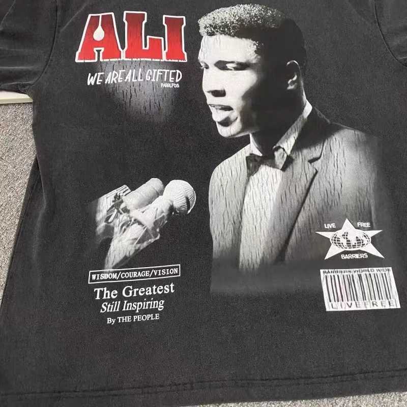 T-shirts masculins High Street Black Ali Legend Boxer T-shirt Best Quality Summer Mens Womens Digital Print Characte T-shirt Tops J240402