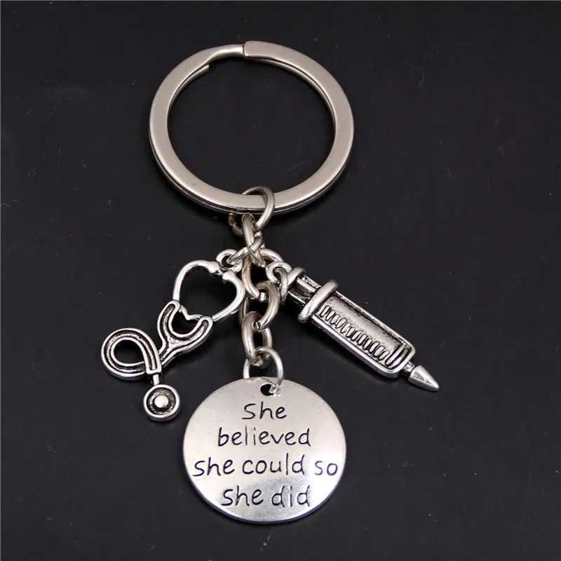 Keychains Citavos Setinga estetoscópio Caduceus Chave -chave Chavening Doctor Physicians Medical Titlder Keychain Jóias Q240403